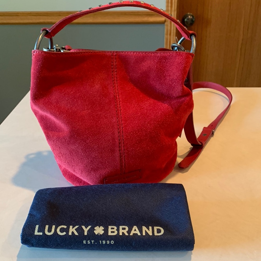 LUCKY Brand Bucket Shoulder Purse. In Red Suede. NWT